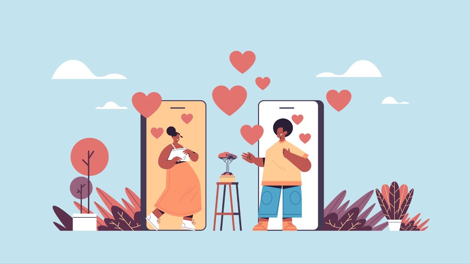 Мужчина и женщина переписываются в чате онлайн-знакомств