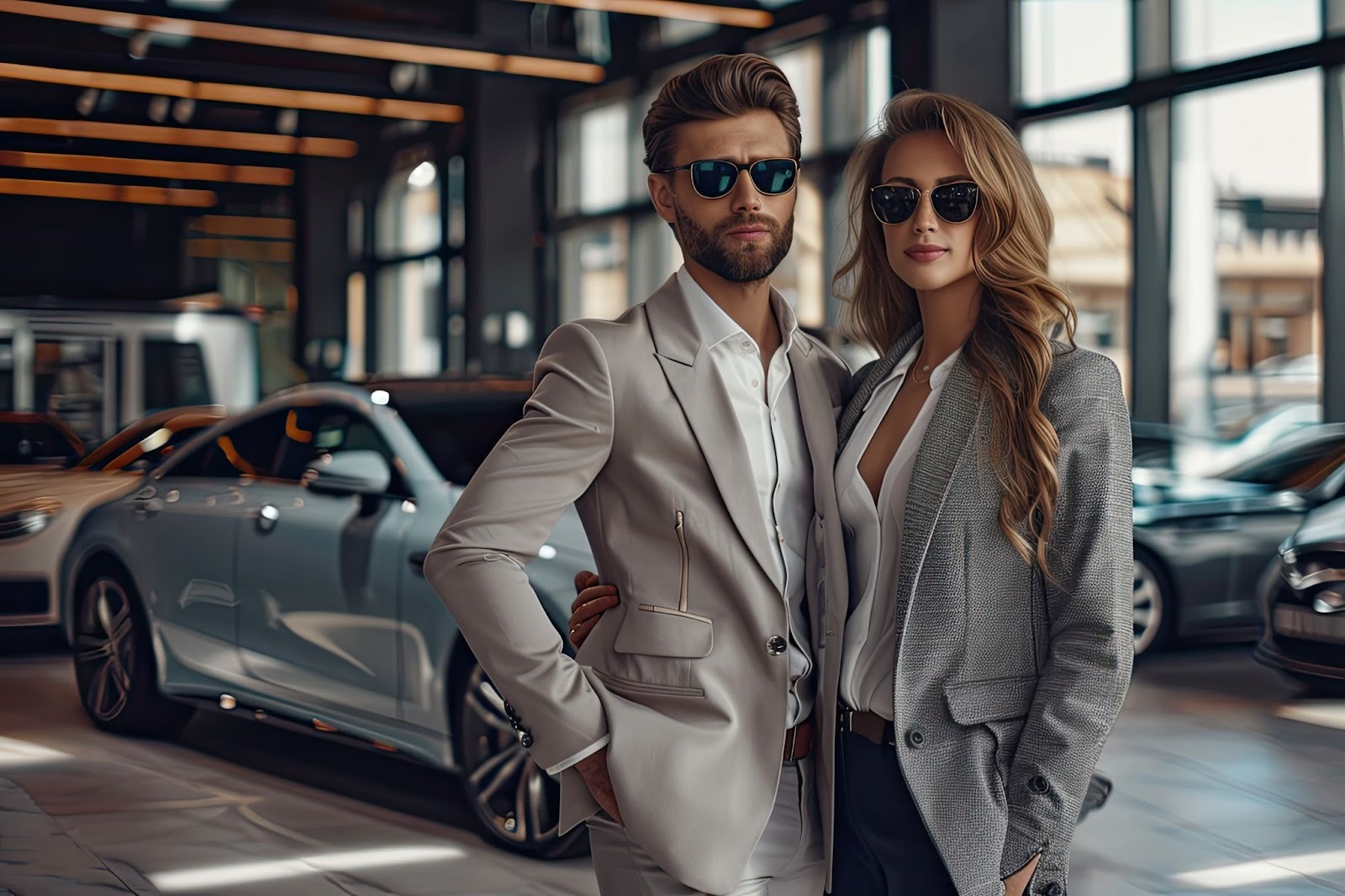 Девушка в деловом костюме на фоне города