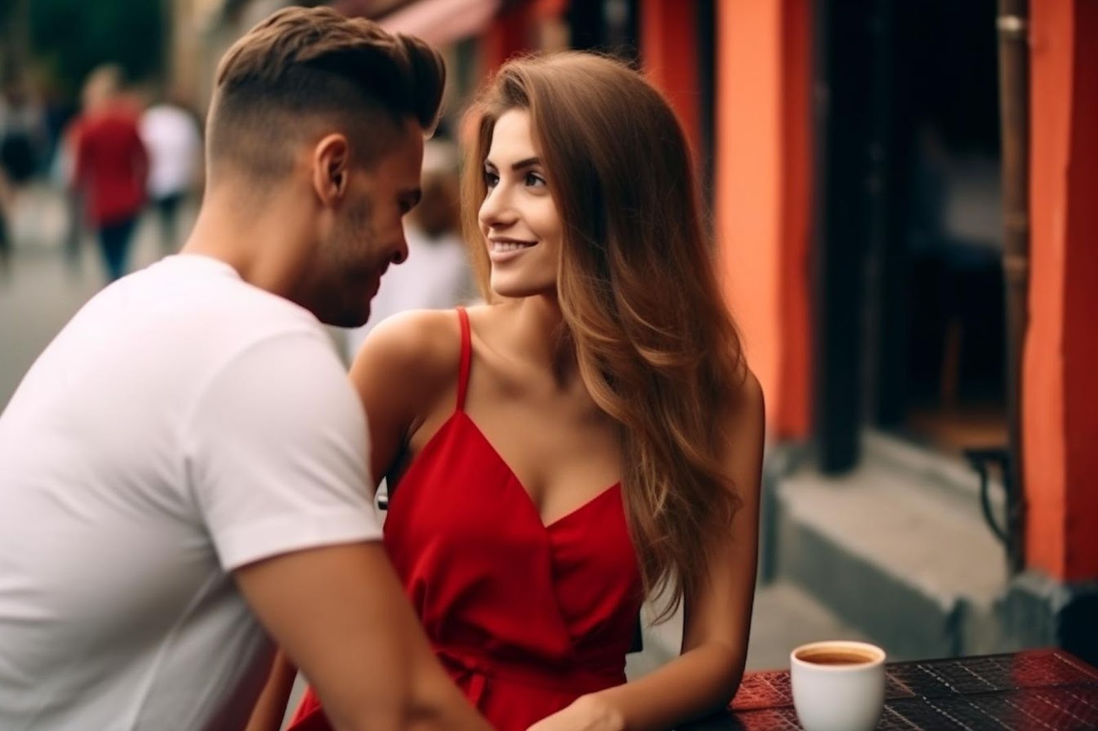 мужчина делает комплимент женщине во время разговора