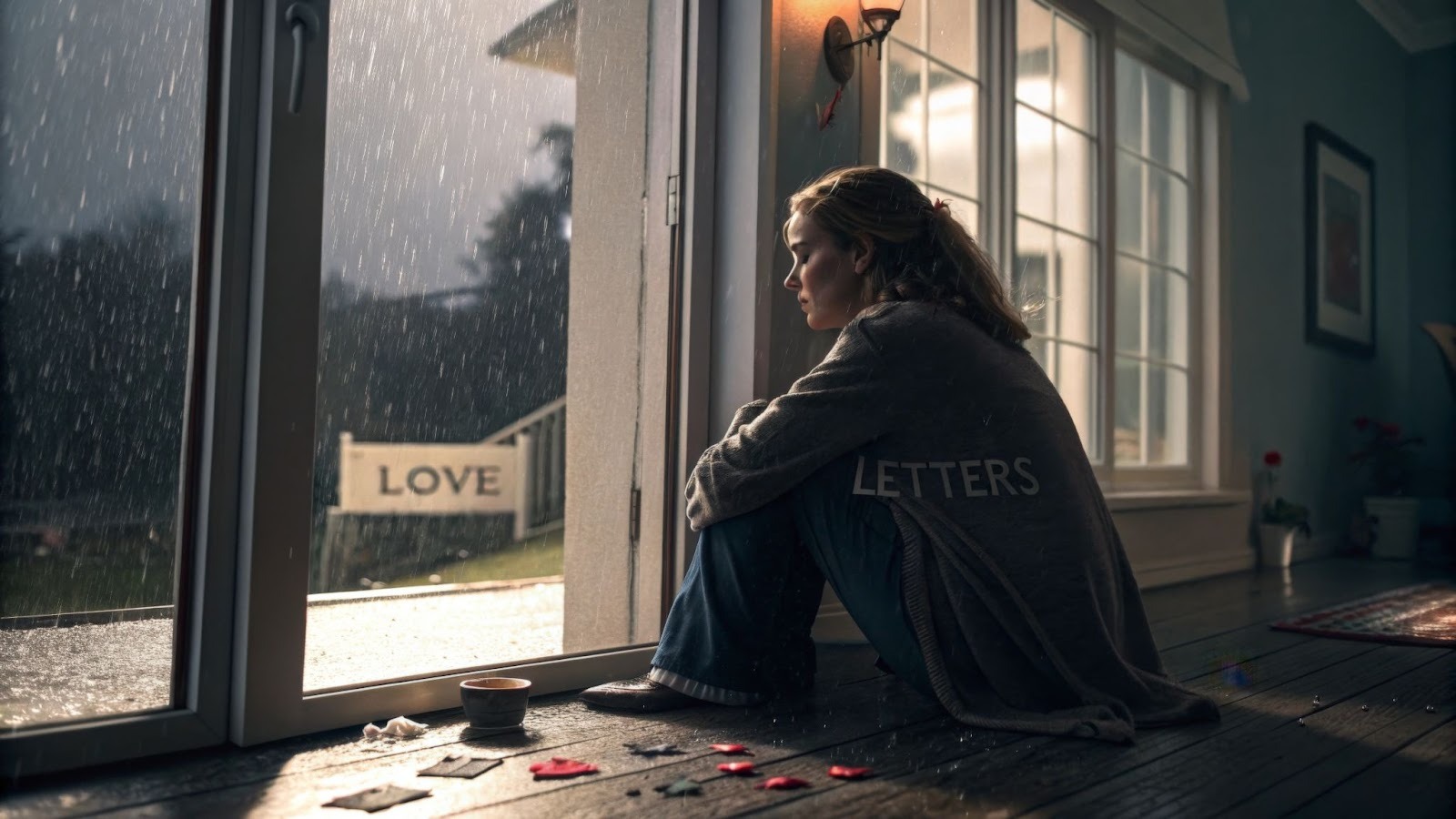 Девушка грустит у окна переживая стадии расставания с партнером
