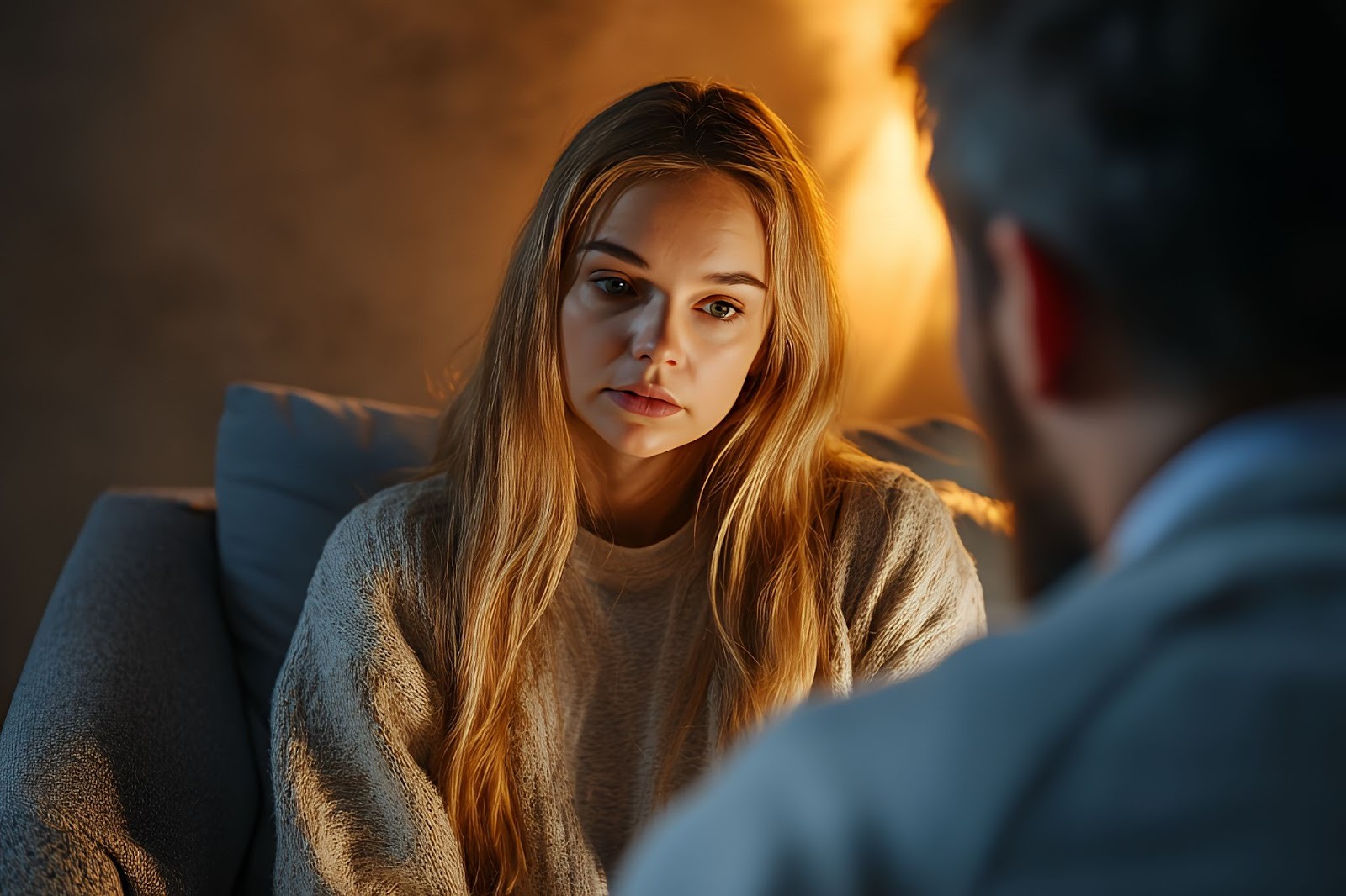 Девушка грустит у окна переживая стадии расставания с партнером
