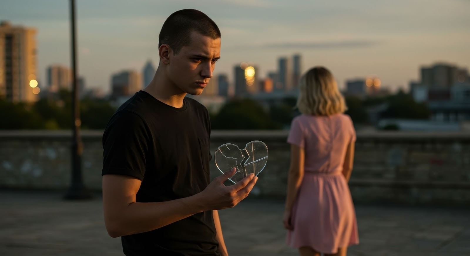 Девушка и парень гуляют вечером