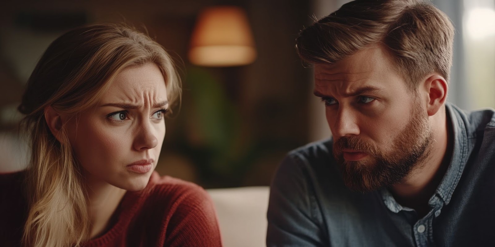 Пара сидит на расстоянии друг от друга после ссоры из-за лжи