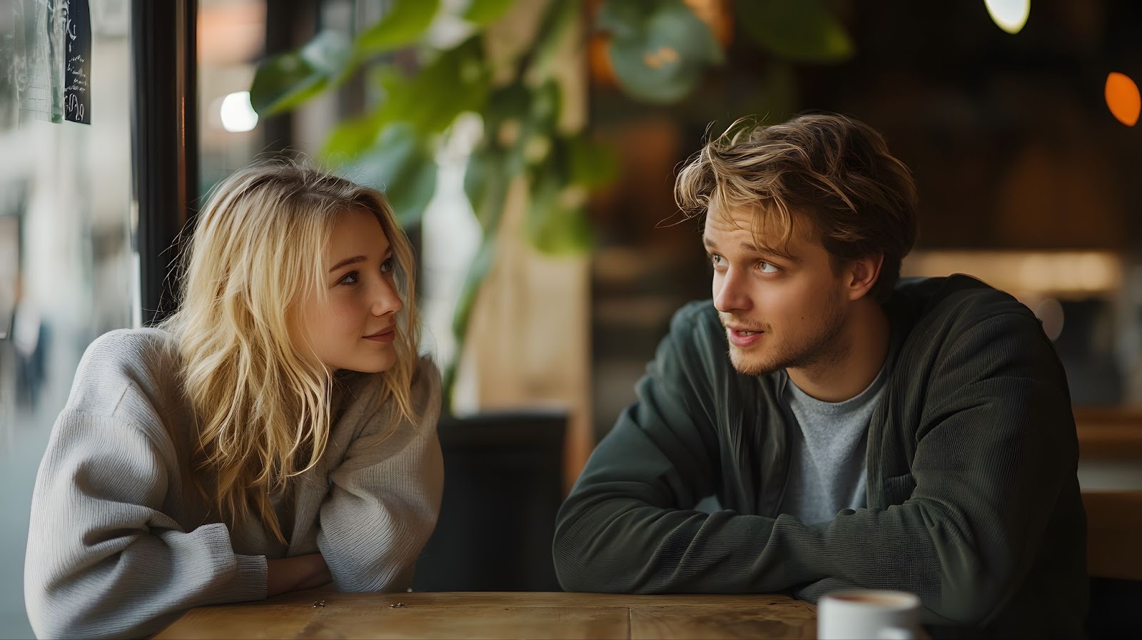 Девушка и парень используют интересные вопросы для диалога во время встречи